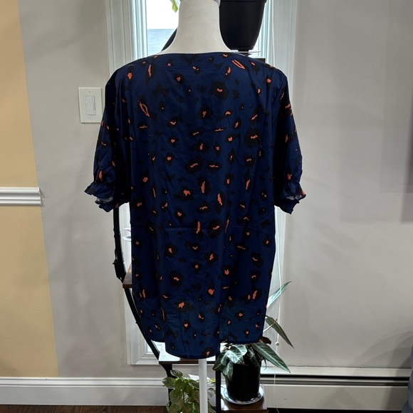 Navy Blue Printed Women's Blouse - Picture 5 of 6